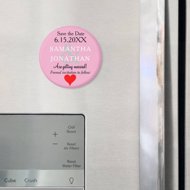Íman Rosa Pastel Casamento Salve a Data Coração  (In Situ (Fridge))