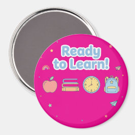 Íman Rosa Pronto para Aprender  Fofo de Volta às Aulas 