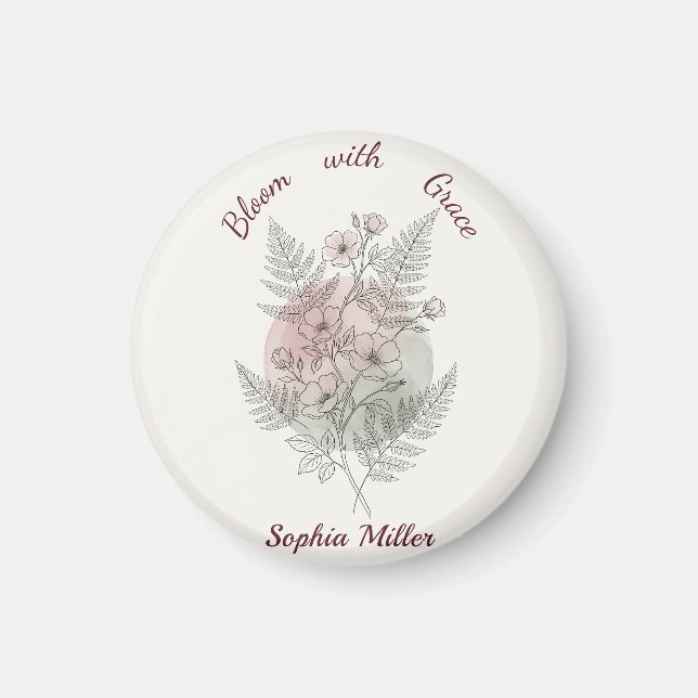 Íman Rosa Rosa Personalizada Flor Personalizada Escritó (Frente)