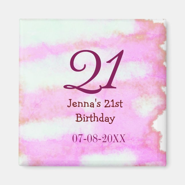 Íman Rosa verde pastel simples nome data 21º aniversári (Frente)
