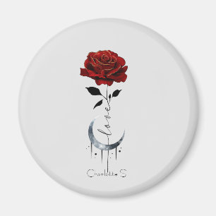 Íman Rosa vermelha de estilo de tatuagem e lua crescent