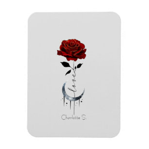 Íman Rosa vermelha de estilo de tatuagem e lua crescent
