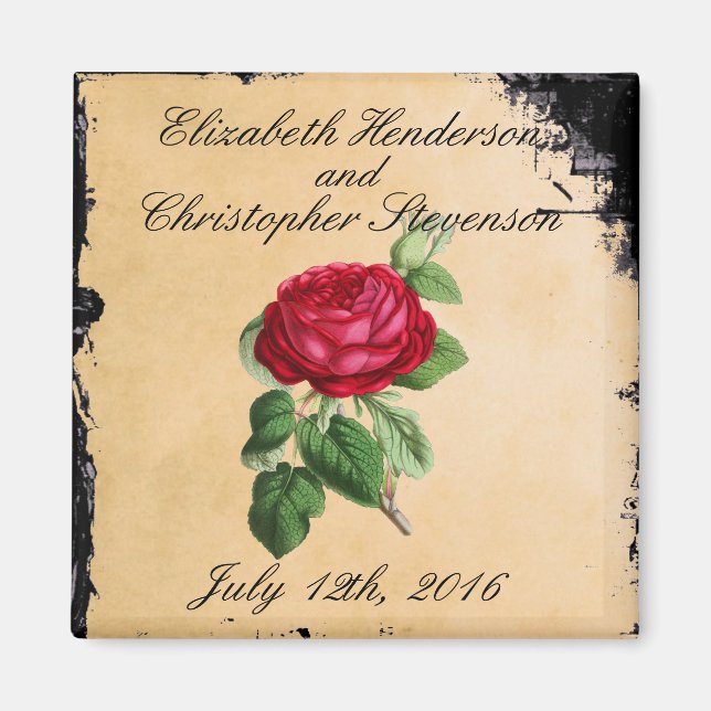 Íman Rosa vermelha de vindima num pano de fundo de cour (Frente)