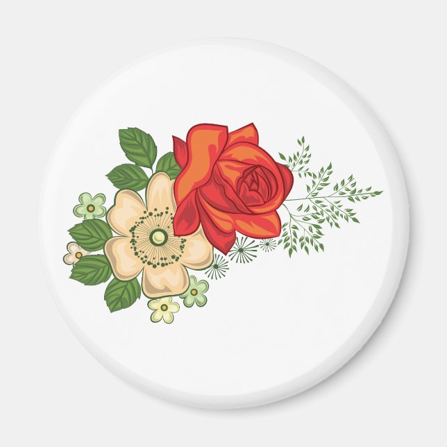 Íman Rosa vermelha e margaridas (Frente)