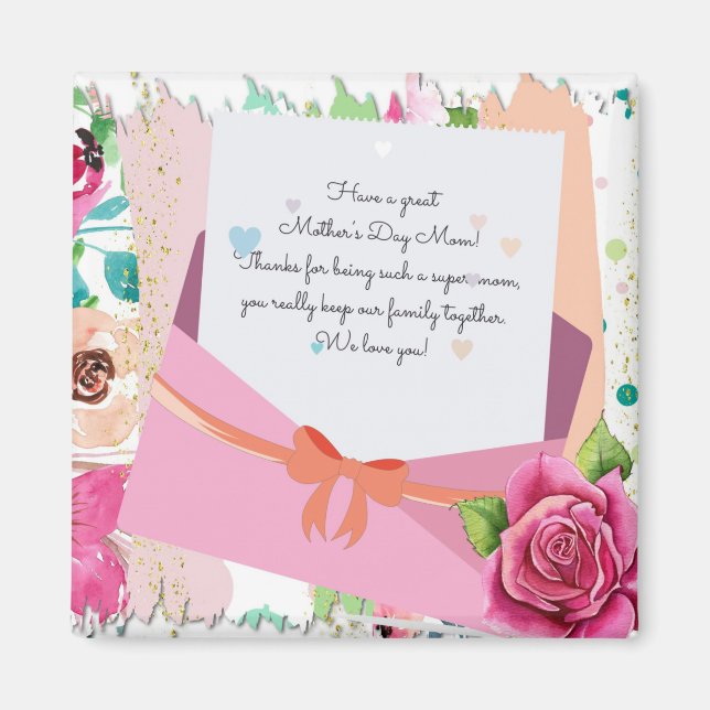 Íman Rosa vermelha Floral - Dia de as mães de envelope (Frente)