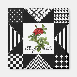 Íman Rosa vermelha geométrica preto e branco feminino