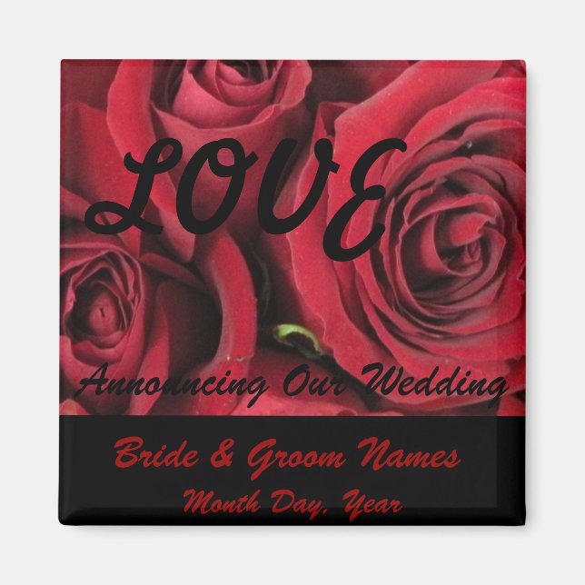 Íman Rosa vermelha LOVE Wedding Save the Date Magnet (Frente)