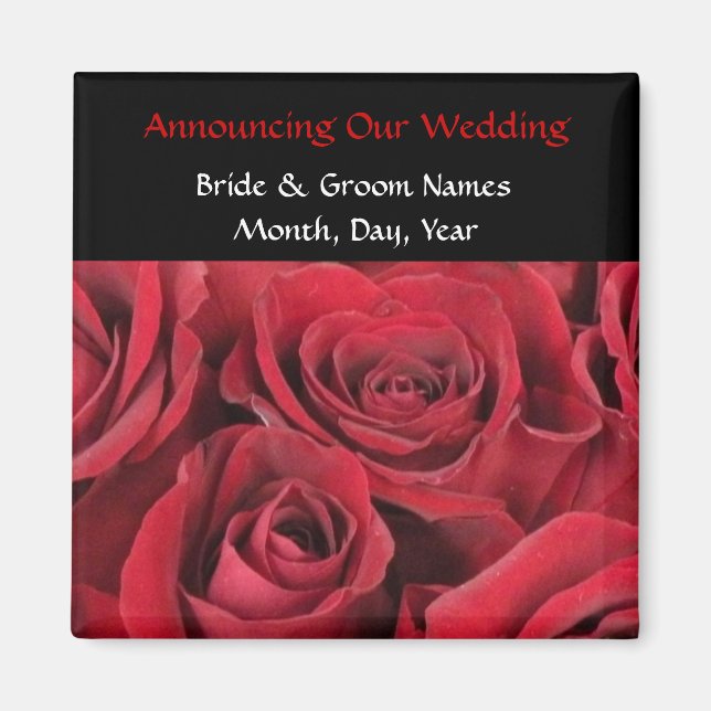 Íman Rosa vermelha Wedding Salvar o Magnet de Data (Frente)