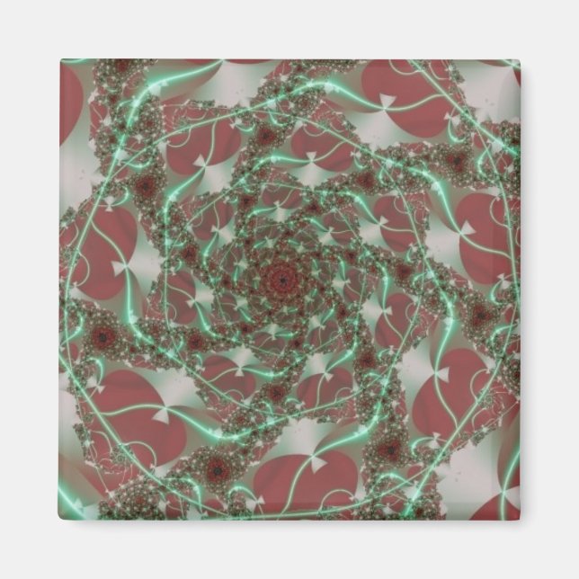 Íman Rosas | Arte Fractal Vermelha e Verde (Frente)