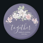 Íman Rosas Clássicas Rosa e de Marfim Floral "Juntos"<br><div class="desc">Ótima ilustração de rosas e tipografia moderna. Se precisar de assistência com colocação ou personalização,  use o link "Entre em contato com este Designer" no lado direito desta página.</div>