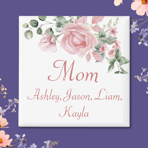 Íman Rosas Cor-de-Rosa Floral Personalizado com 4 a 8 N