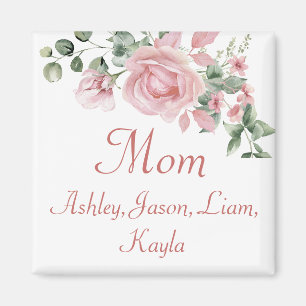 Íman Rosas Cor-de-Rosa Floral Personalizado com 4 a 8 N