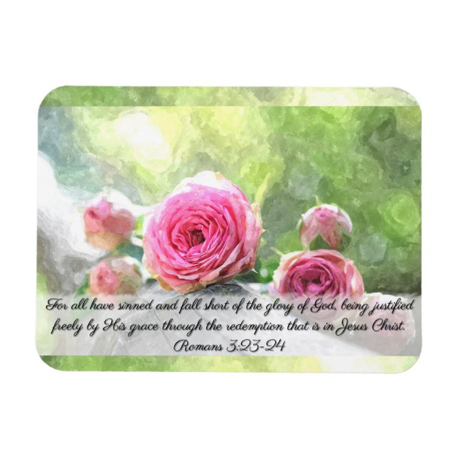 Íman Rosas de aquarela Romanos 3:23 e 24 (Horizontal)