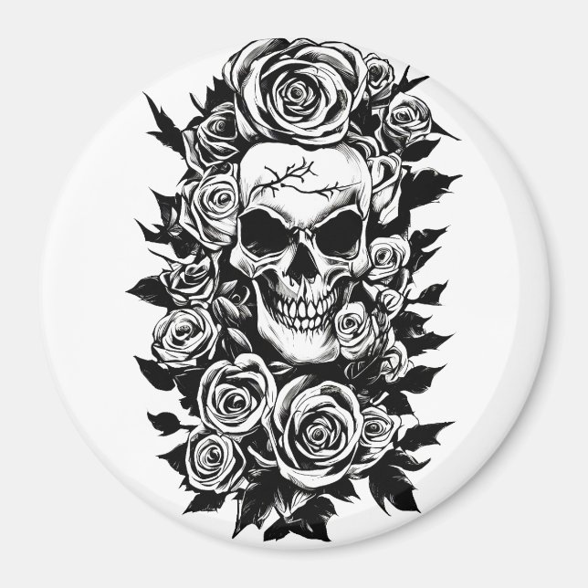 Íman Rosas de crânio humano Gótico de tinta original (Frente)