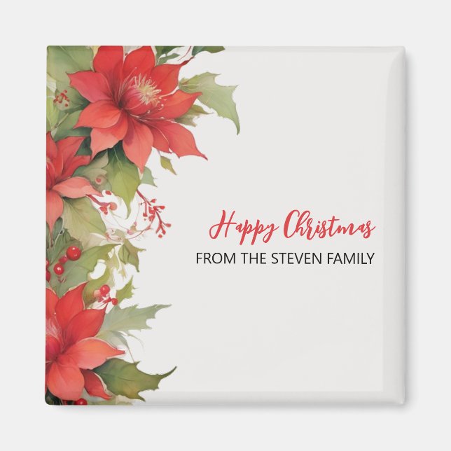 Íman Rosas de Natal Aquarela | seu nome (Frente)