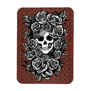 Íman Rosas do crânio Gótico tinta original Arte