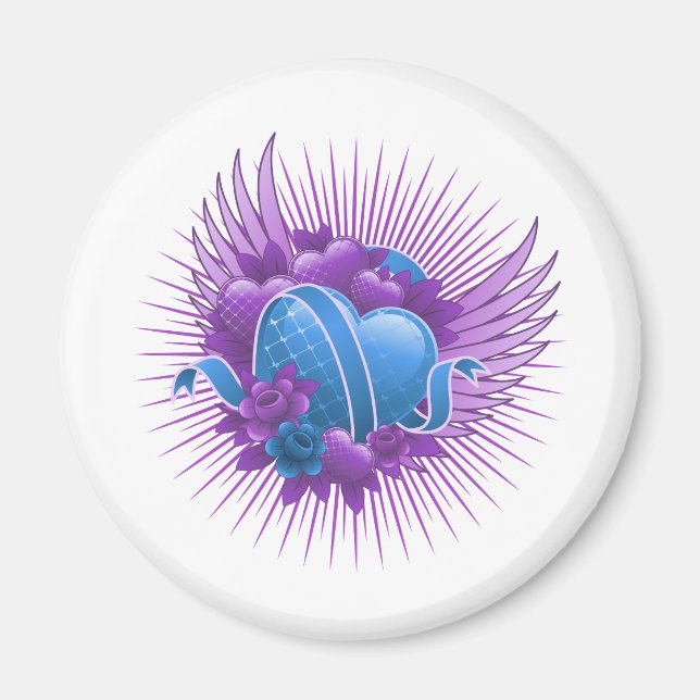 Íman Rosas e Asas de Corações Azuis (Frente)