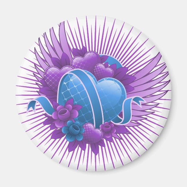 Íman Rosas e Asas de Corações Azuis (Frente)