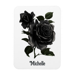 Íman Rosas Pretas Personalizadas Góticas Vintage