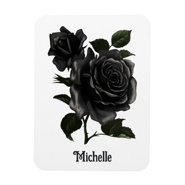 Íman Rosas Pretas Personalizadas Góticas Vintage (Vertical)