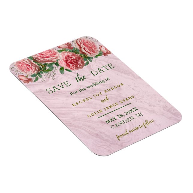 Íman Rosas Rosa com Verde Salve o Convite de Data (Lado Direito)