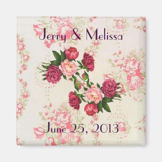 Íman Rosas Rosa, Favor do Casamento Magnet (Frente)