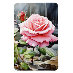 Íman Rosas Rosa na Aquarela Chuvosa