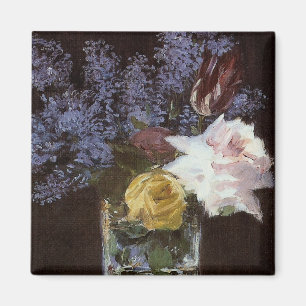 Íman Rosas, Tulips e Lilacs de Manet em um Vaso Cristal