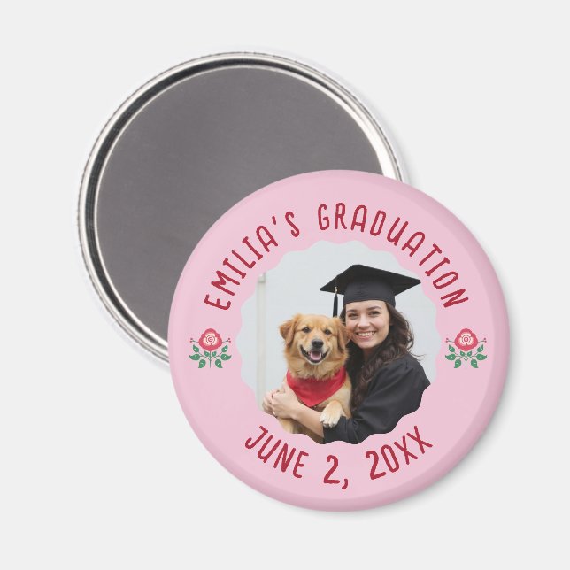 Íman Rosas vermelhas de Graduação Rosa Ano com Nome de  (Front/Back)