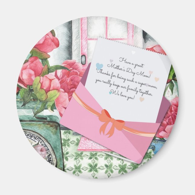Íman Rosas Vermelhas Envelope de Carta Floral Dia das M (Frente)