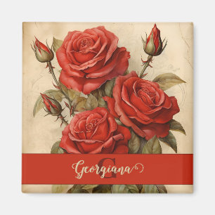 Íman Rosas vermelhas Florais Personalizadas Vintage Wat