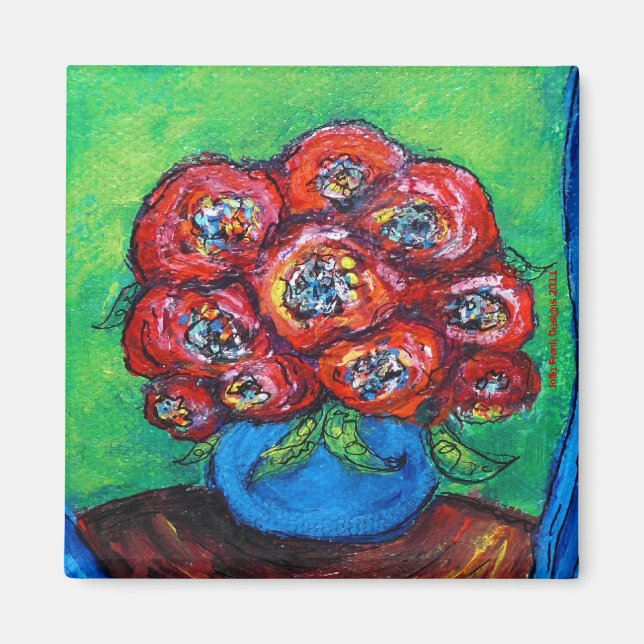 Íman Rosas vermelhas no Vaso Azul (Frente)