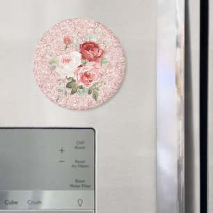 Íman Rosas Vermelhas Rosadas Brilho Floral