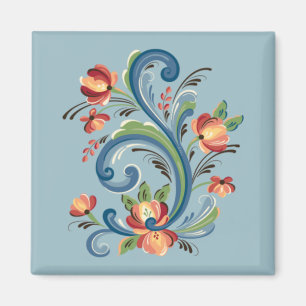 Íman Rosemaling in Blue and Red Magnet