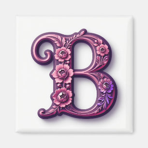 Íman Rosemaling Metálico Moderno Letra B, Rosa/Roxo