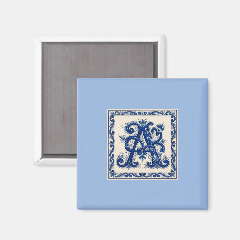 Íman Rosemaling Monograma Azul da Prússia