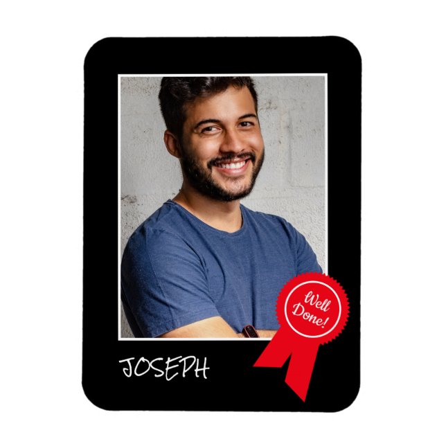 Íman Rosette Vermelho Bem Feito, Foto Personalizada - P (Vertical)