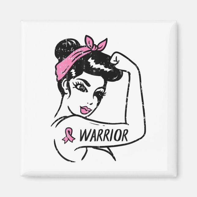 Íman Rosie Riveter Riveter Cancer Mulheres Rosa (Frente)