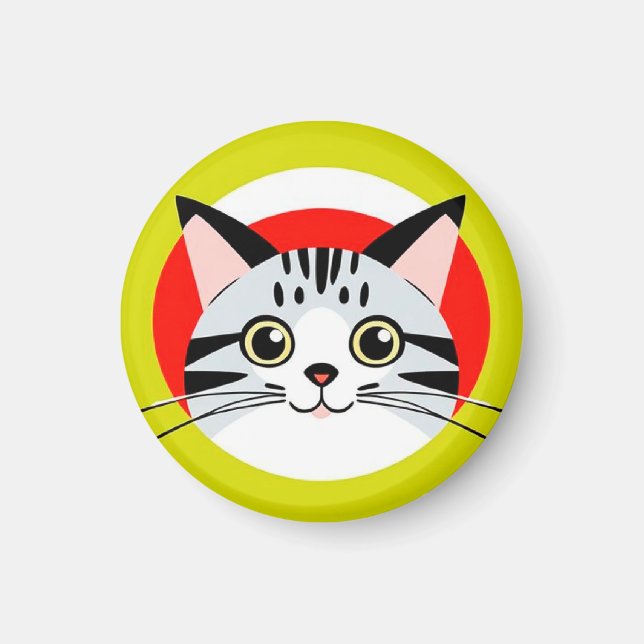 Íman Rosto de Gato de Desenho Animado Fofo com Design G (Frente)