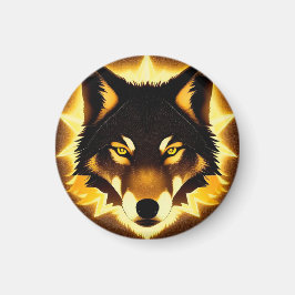 Íman Rosto de Lobo Radiante Iluminado por Luz Dourada