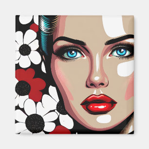Íman Rosto de Mulher em Quadrinhos de Arte Pop AI