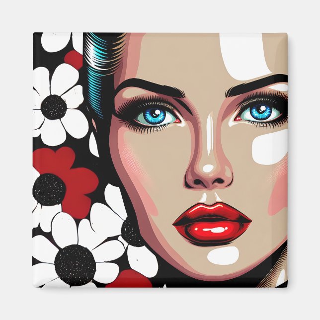 Íman Rosto de Mulher em Quadrinhos de Arte Pop AI (Frente)
