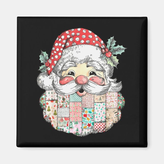 Íman Rosto de Papai Noel em Patchwork Natal Antigo Aleg (Frente)