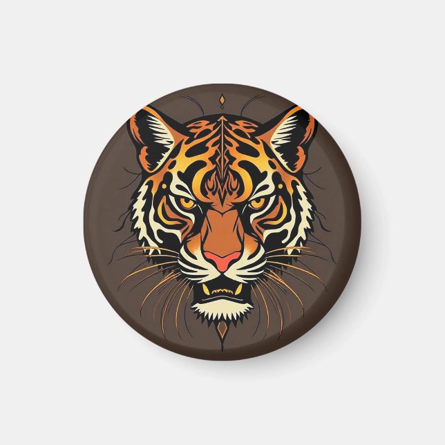 Íman Rosto de Tigre com Padrões Tribais (Frente)