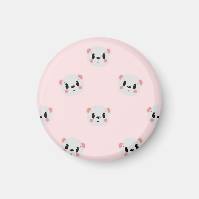 Íman Rosto de Urso Kawaii Fofo em Rosa Pastel (Frente)