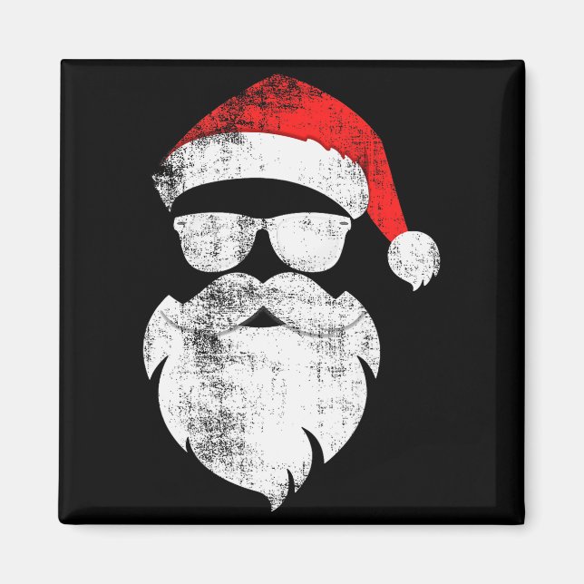 Íman Rosto engraçado de Papai Noel hipster com chapéu b (Frente)