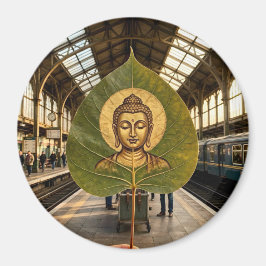 Íman Rosto Sereno de Buda na Folha de Bodhi Artística R