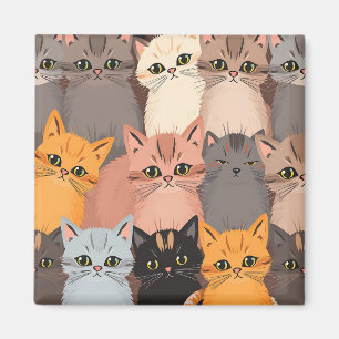 Íman Rostos de Gatos Fofos Padrão Ilustrado