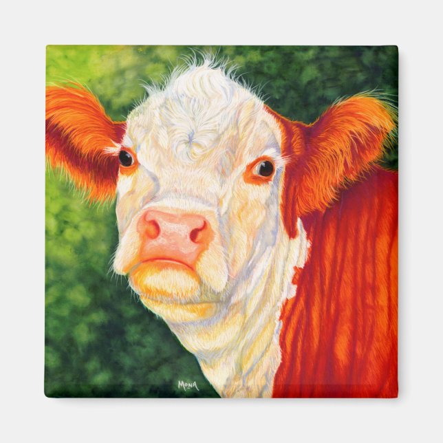 Íman Rosy The Happy Heifer Hereford Cow Magnet (Frente)