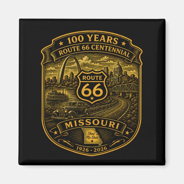 Íman Rota 66 Missouri Centenário 100 Anos Ouro (Frente)